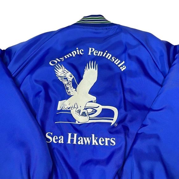 Vintage Seattle Seahawks Jacket Size XL Olympic Peninsula Satin Style Bomber 90s - Picture 1 of 11